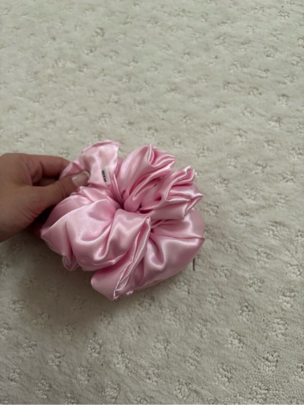 XL Pink Satin Hair Scrunchie with Pocket